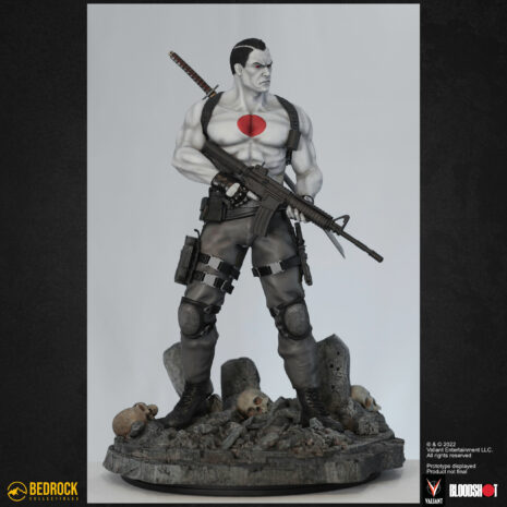 Bloodshot valiant statue 3qt left assault rifle Bloodshot collectible statue 3qt left holding assault rifle two-handed