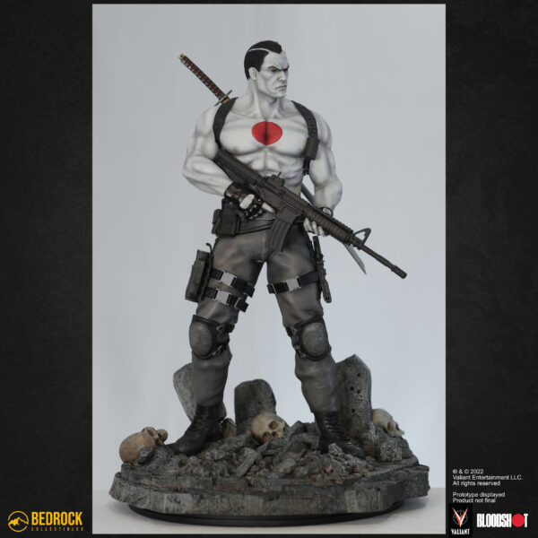 Bloodshot collectible statue 3qt left holding assault rifle two-handed