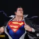 Superman Clark Kent 1/4 Scale statue close up with large S symbol and dress shirt and tie blowing in wind. Secret Origins 1/4 scale statue by Bedrock Collectibles