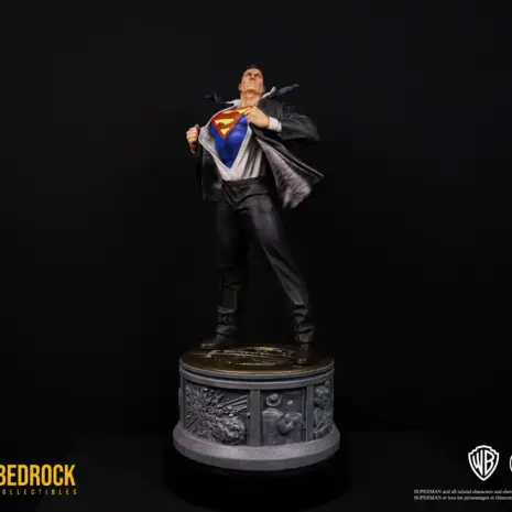 superman-statue-right-low-angle Superman DC Secret Origins Statue posed right low level . Full pose with Bedrock Collectibles' signature narrative origin story base