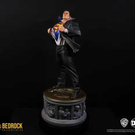 superman-statue-top-3qt-right-2 Superman DC Secret Origins Statue posed top 3 quarter right second version. Full pose with Bedrock Collectibles' signature narrative origin story base