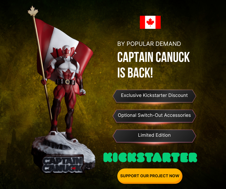captain canuck statue kickstarter modern suit campaign